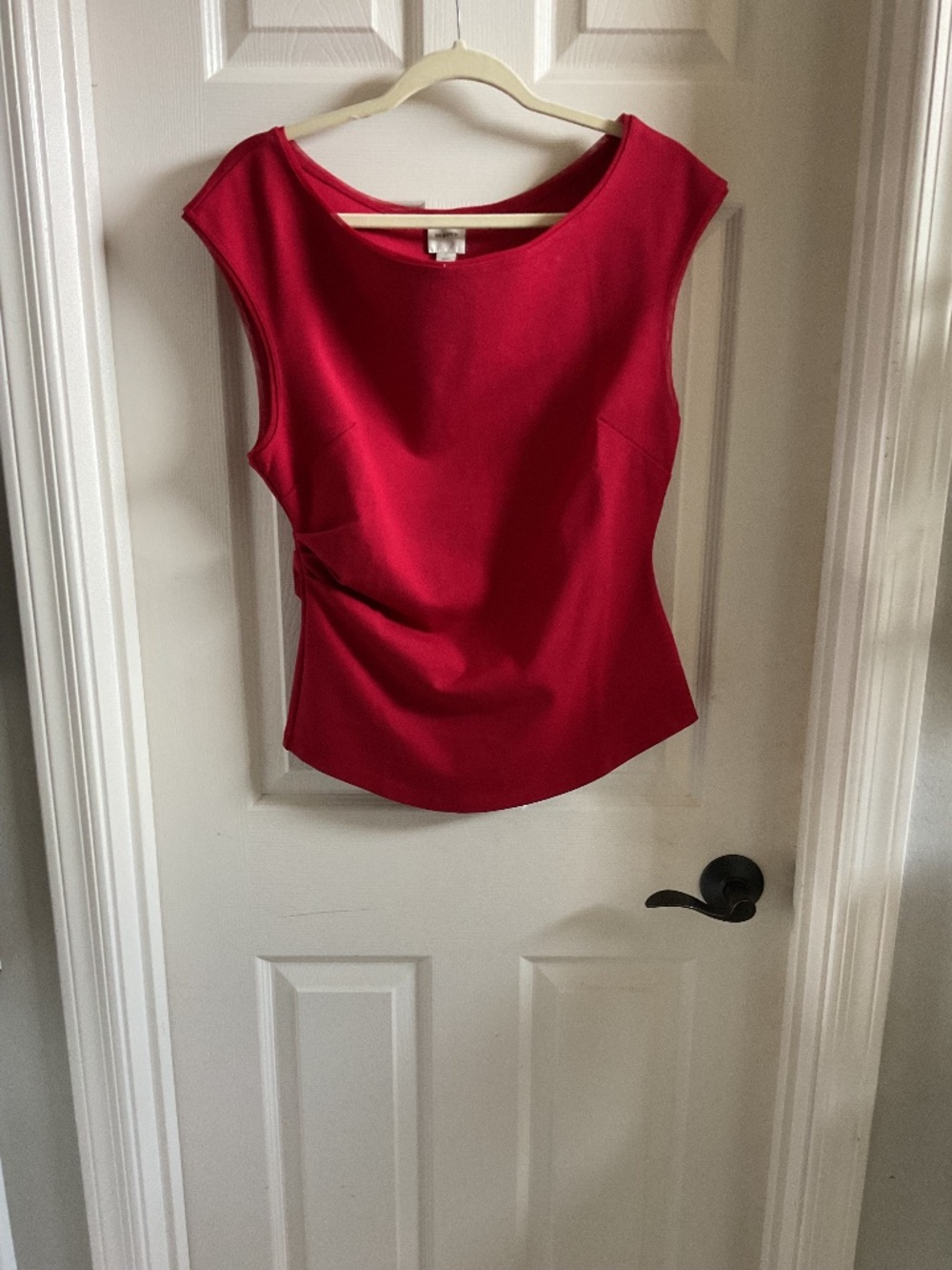 Maeve red Cap sleeve side ruched top